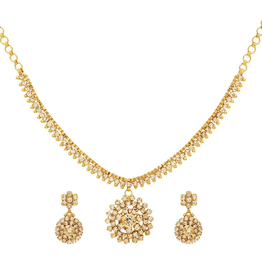 Sasitrends Antique Gold Plated AD Stone Studded Necklace with Earrings for Women and Girls - Sasitrends