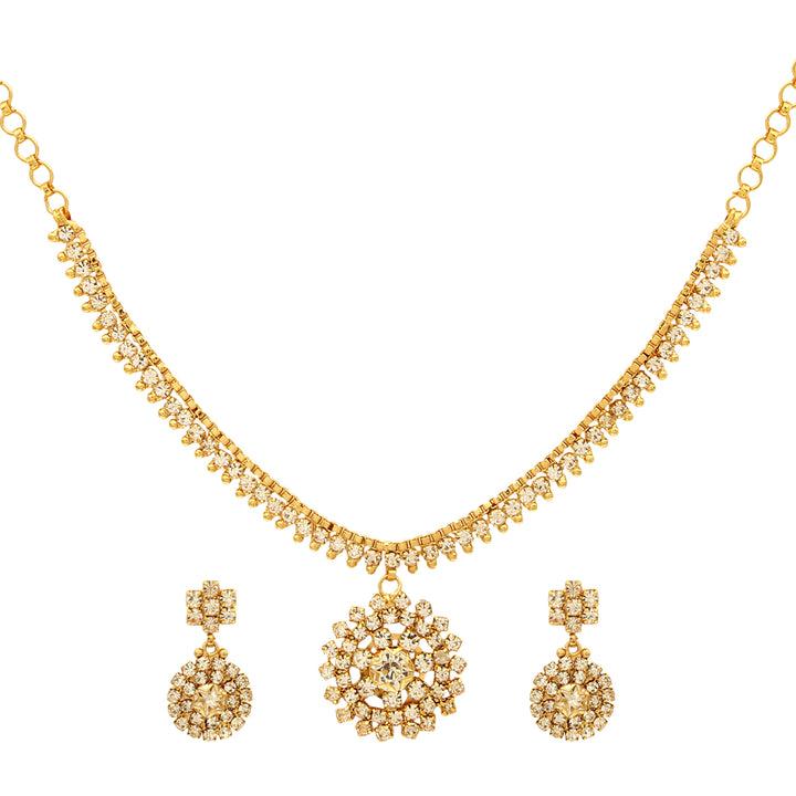 Sasitrends Antique Gold Plated AD Stone Studded Necklace with Earrings for Women and Girls - Sasitrends