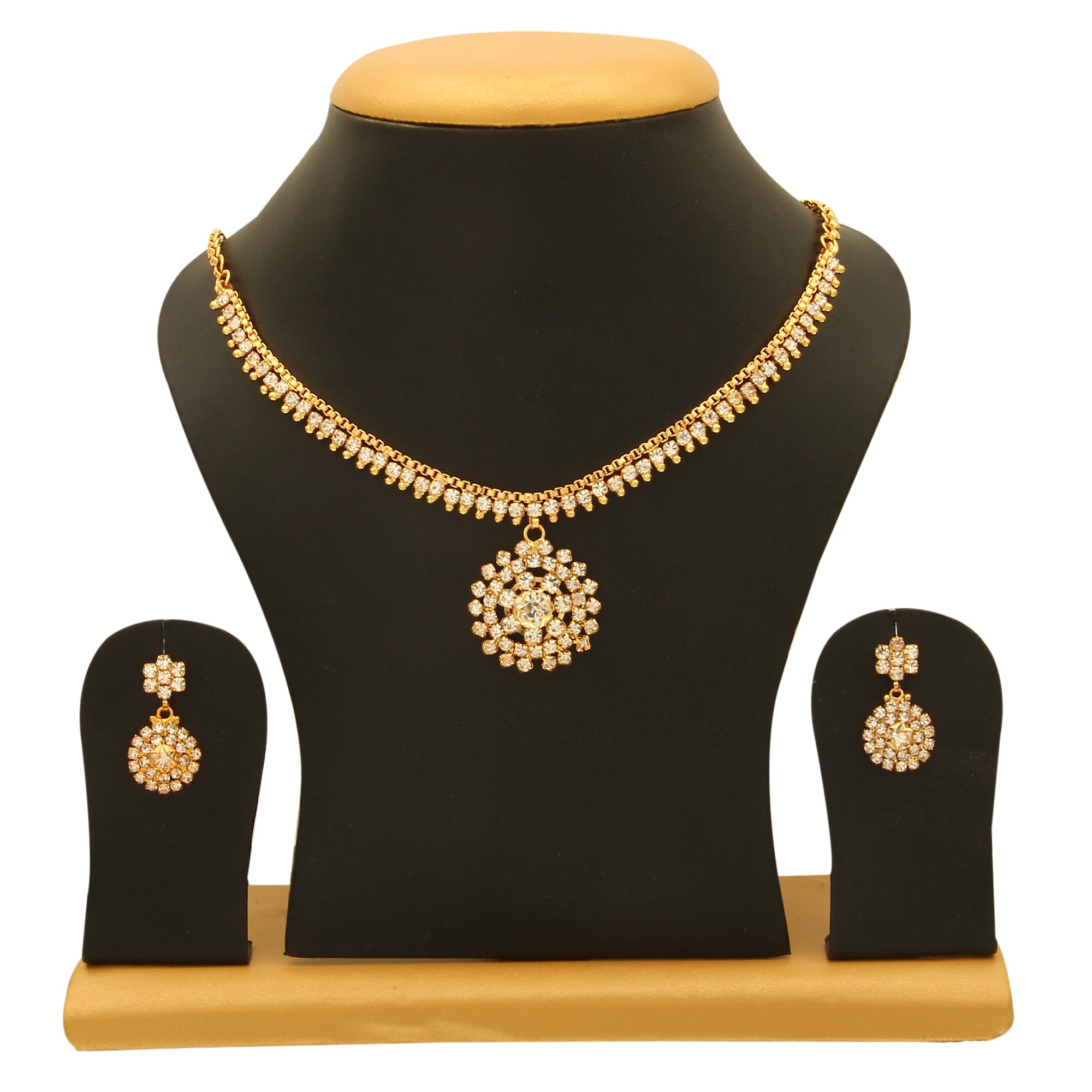 Sasitrends Antique Gold Plated AD Stone Studded Necklace with Earrings for Women and Girls - Sasitrends