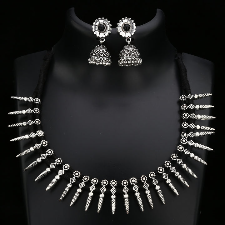 Oxidised German Silver Thread Necklace Jewellery Set - Sasitrends