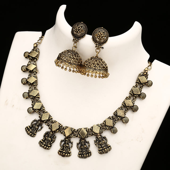 Oxidised Antique Gold Pendant & Jhumka Earrings Jewellery Set Online - Sasitrends