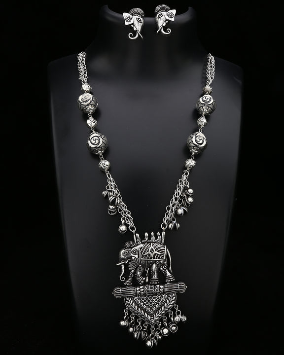 Designer Oxidised German Silver Bahubali Necklace Jewellery Set - Sasitrends