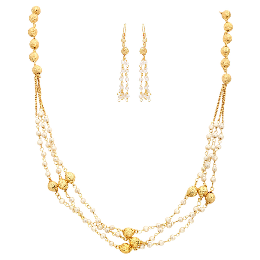 Elegant Micro Gold Plated Pearl Necklace Set for Traditional Wear - Online Shopping