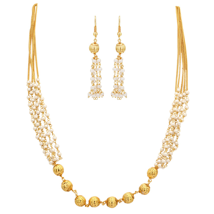 Sasitrends Gold Plated Pearl Necklace with Earrings for Women and Girls