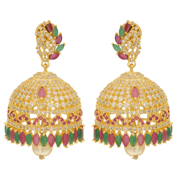 Latest Micro Gold Plated AD Stones Jhumka Earrings - Sasitrends