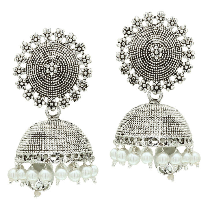 Oxidised Silver Jhumka Earrings India - Sasitrends