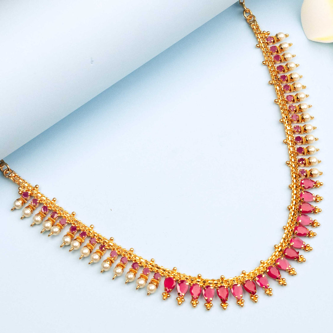 Micro Gold Plated Necklace with Thilak Stones & American Diamond Stones