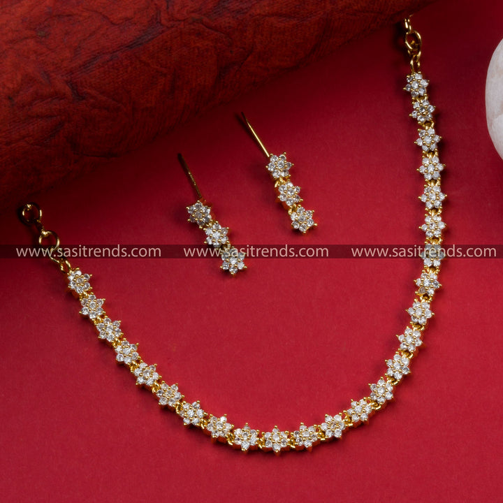 The Latest Party Wear Gold Plated Jewellery Set with American Diamonds, Stones Stud