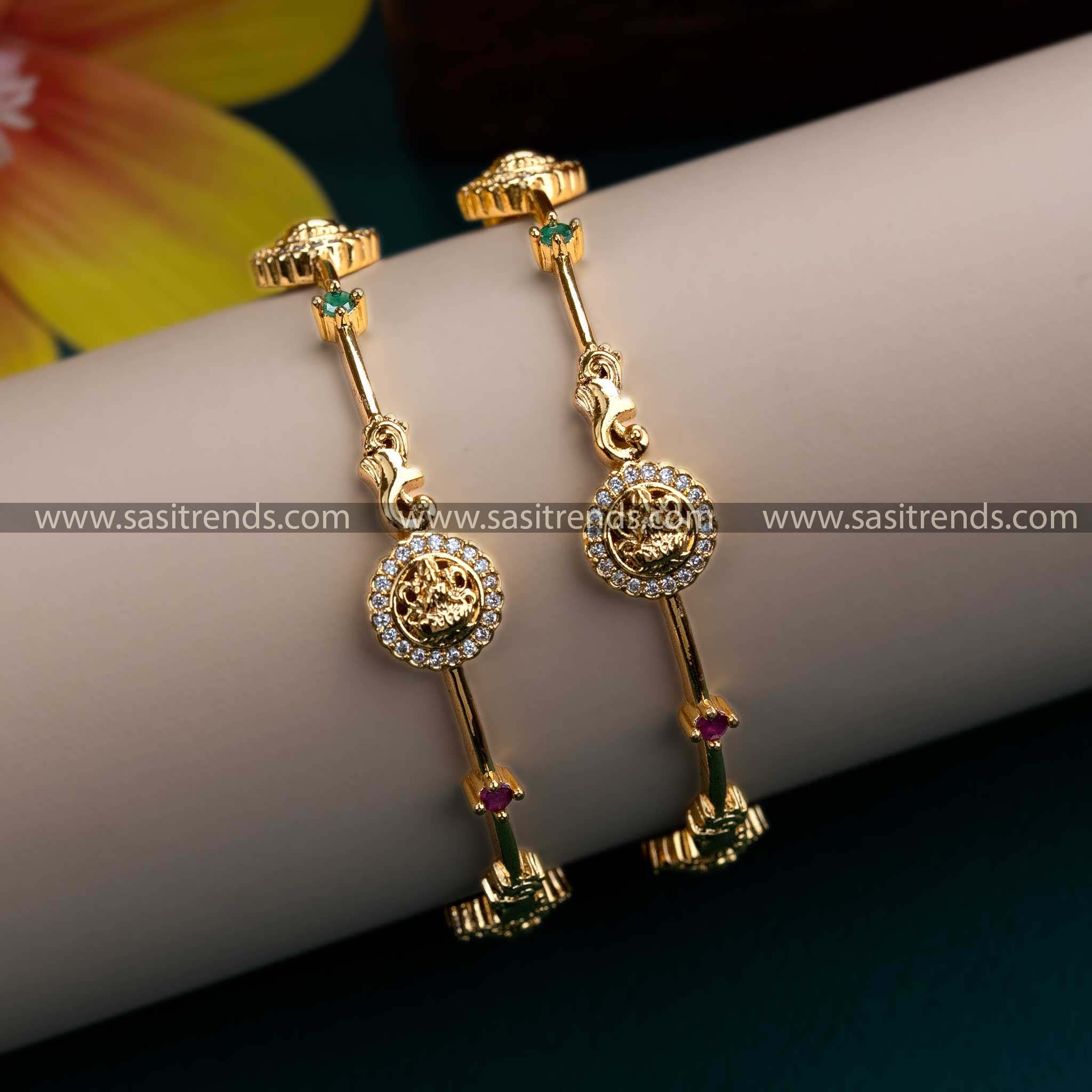 Trendy Lakshmi Motif Bangle Pair with Micro Gold Plating and AD Stones