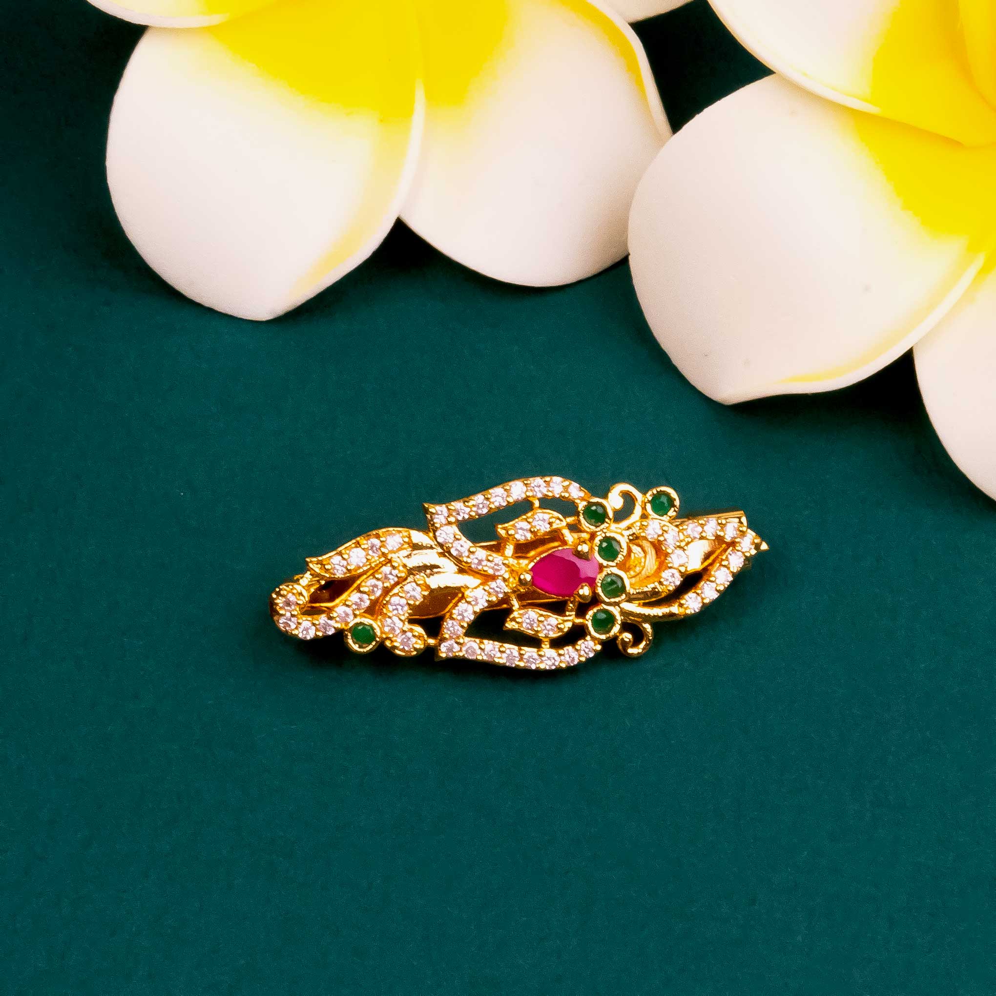 Lotus AD Saree Pin - Traditional Micro Gold Plated Accessory