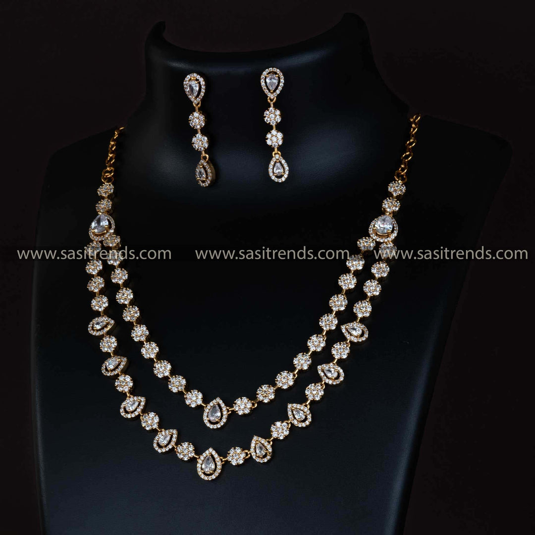 Trendy Temple Gold Plated Necklace Set with American Diamond Stones for Girls