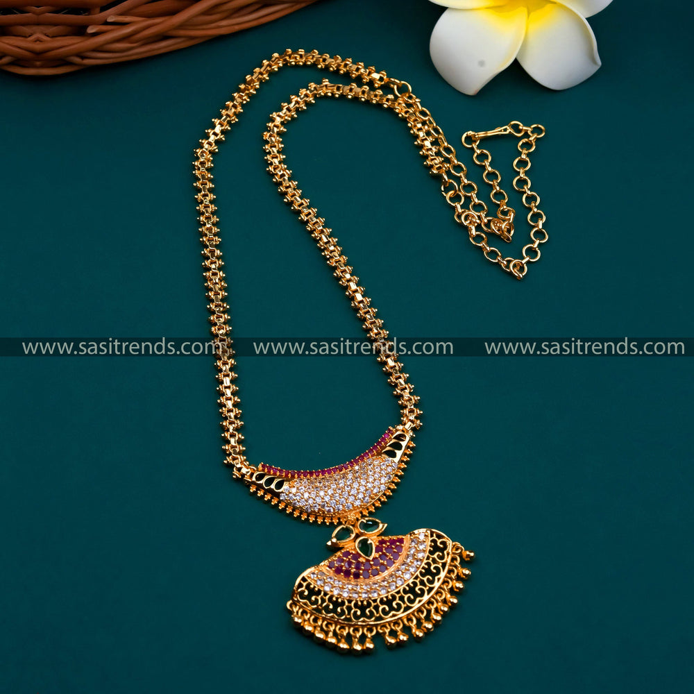 Traditional Micro Gold Plated Pendant Chain with American Diamond Stones