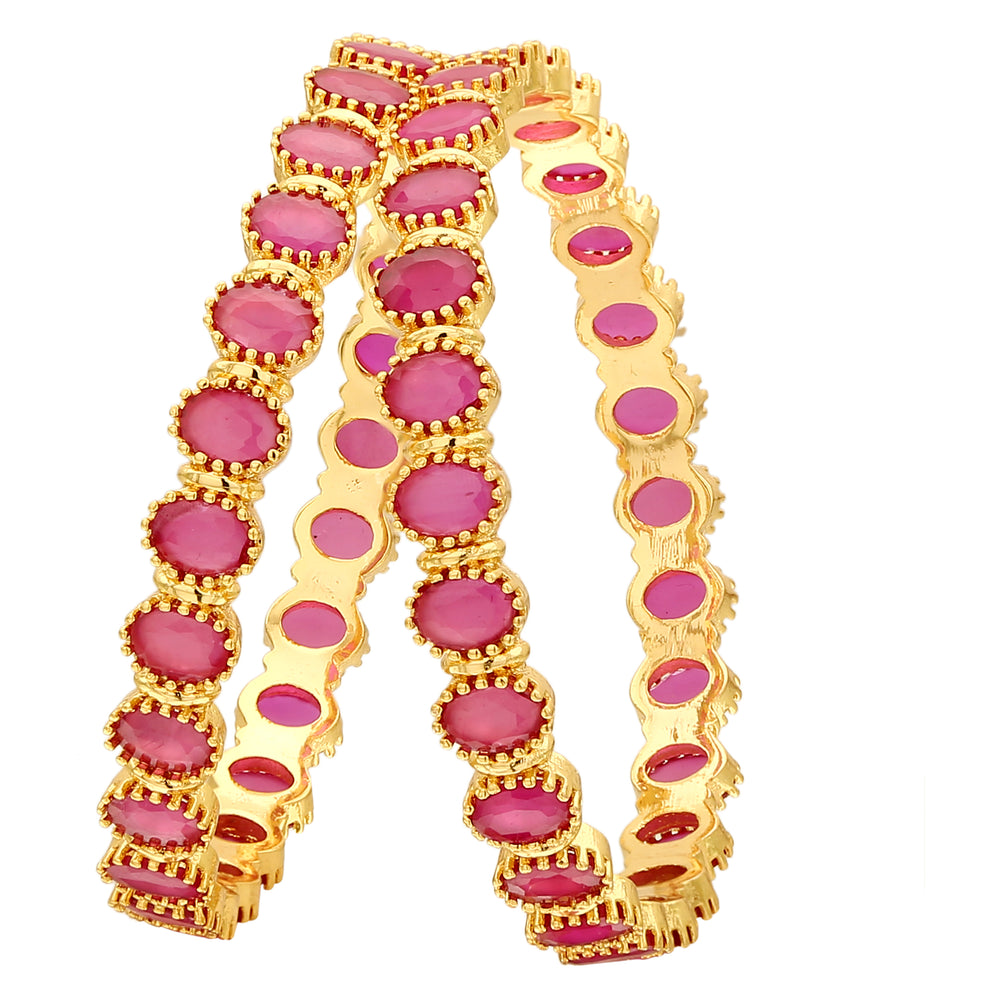 Micro Gold Plated Ruby Bangles with American Diamonds - Trendy Traditional Wear