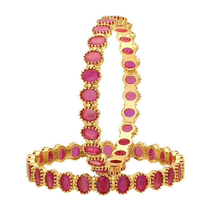 Stunning Micro Gold Plated Oval Ruby Bangles with American Diamond Stones - Trendy Traditional Elegance | Sasitrends