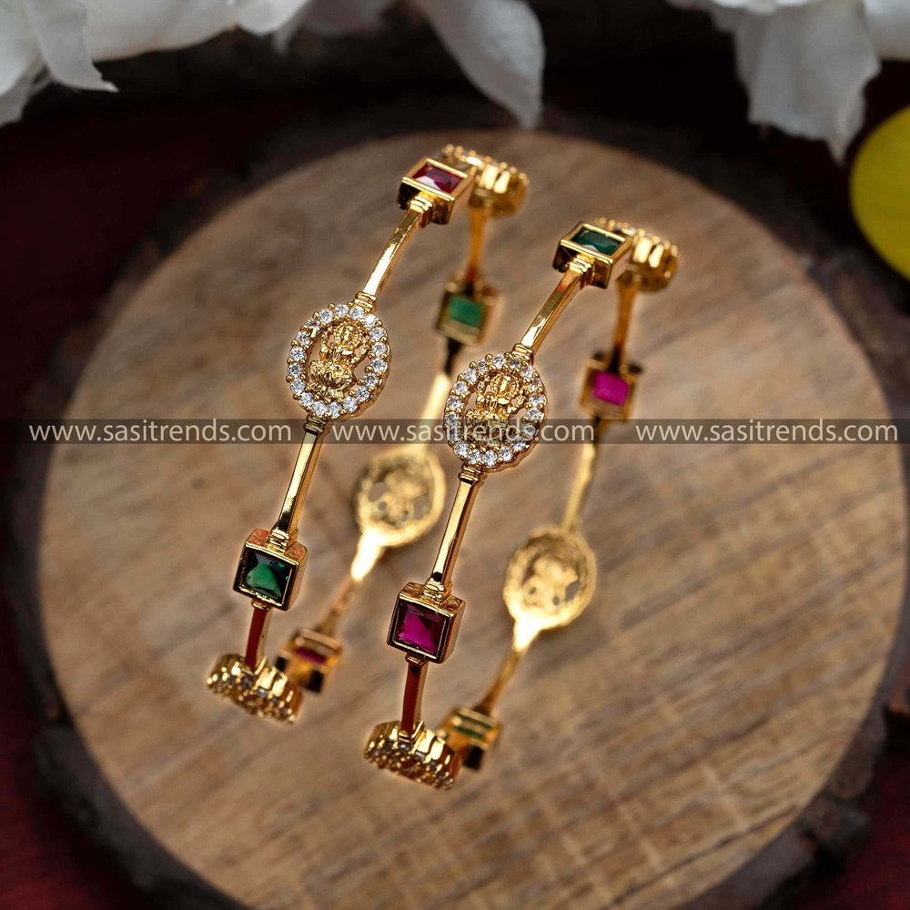 Traditional Lakshmi Bangle Pair with Micro Gold Plating and AD Stones