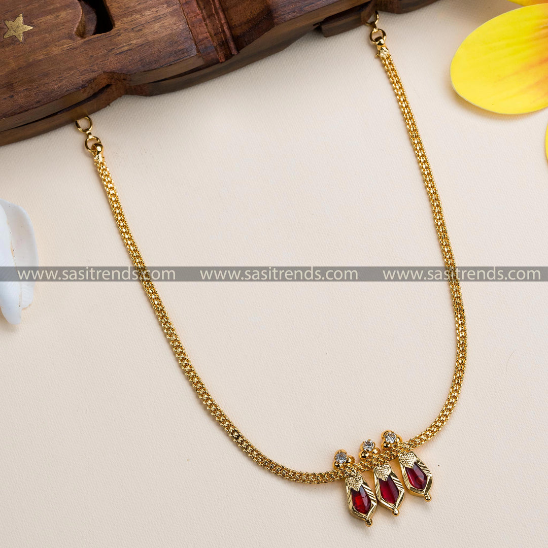 Micro Gold Plated Nagapadam Petals Kerala Necklace with Red Stones - Traditional Mango Kerala Necklace, 6-Month Guarantee