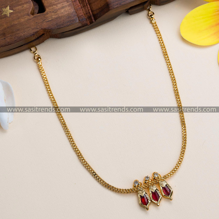 Micro Gold Plated Nagapadam Petals Kerala Necklace with Red Stones - Traditional Mango Kerala Necklace, 6-Month Guarantee