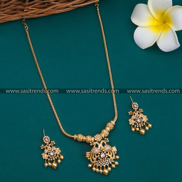 Micro Gold Plated Peacock Pendant Necklace Set with Earrings - Traditional Jewelry