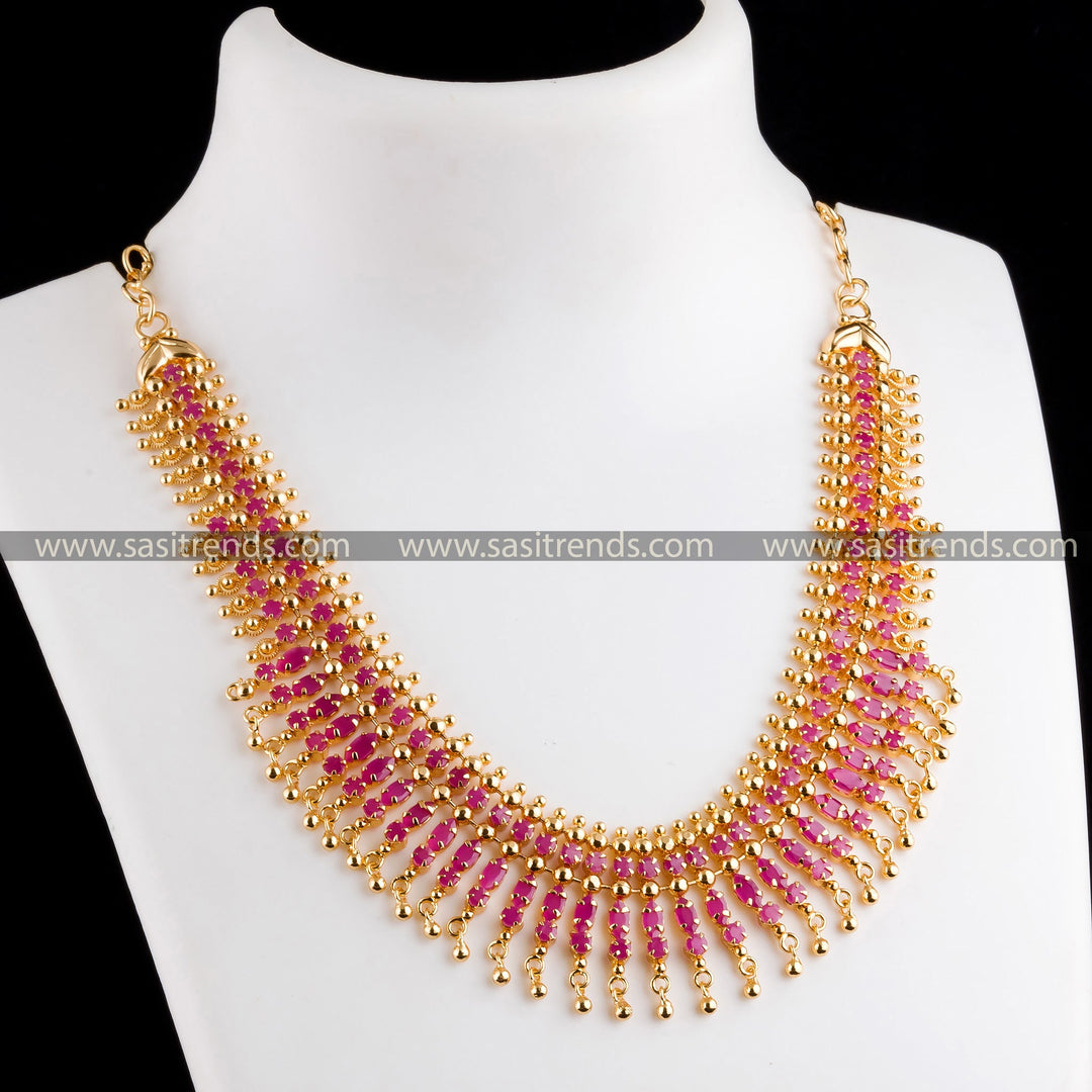 Micro Gold-Plated Necklace Set Ruby Stone 