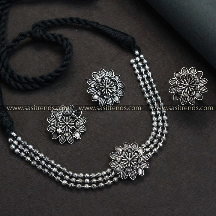 Oxidized German Silver Floral Choker Necklace Set