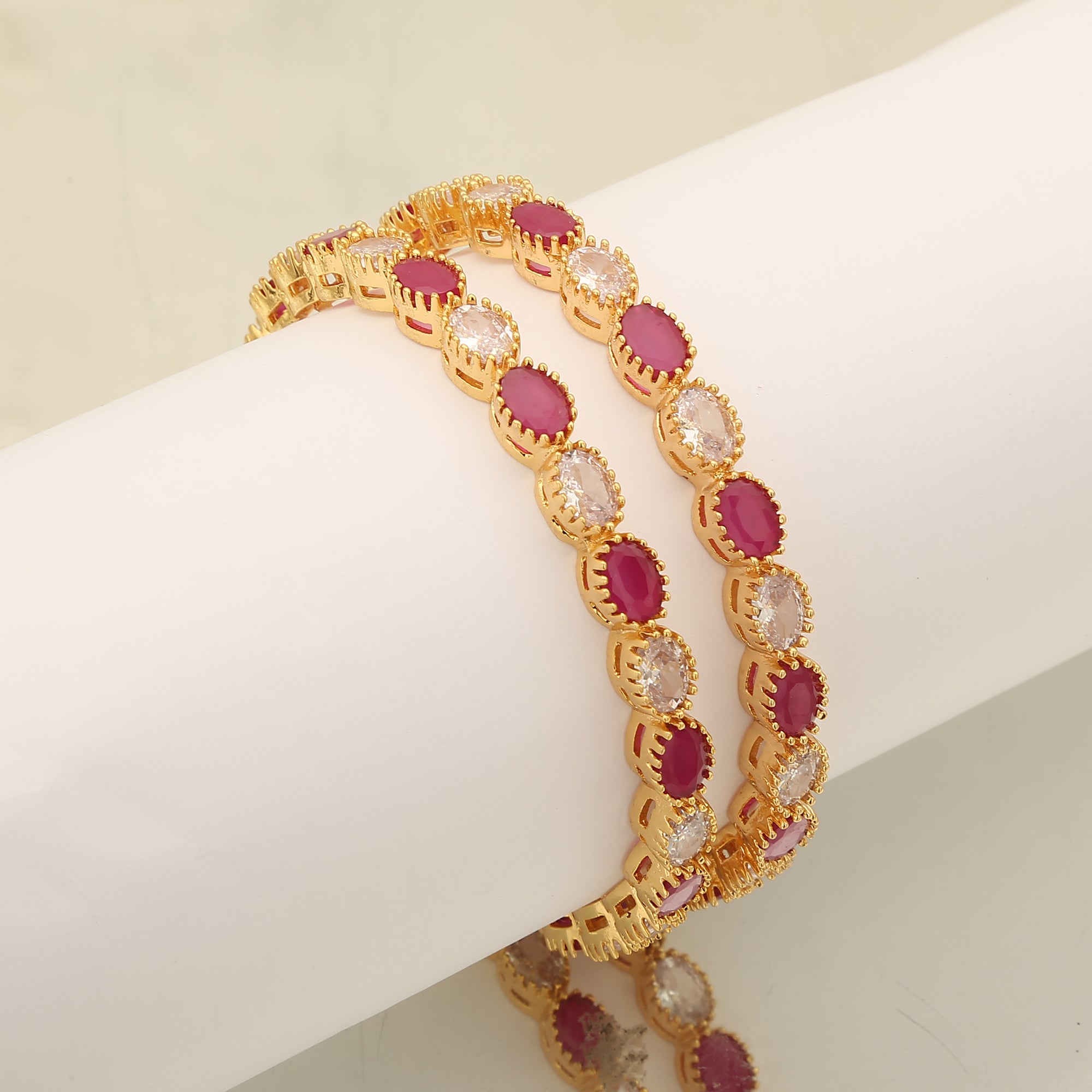 Latest Micro Gold Plated American Diamond Stone Bangles with Oval Shaped Stones – Perfect Party Wear Online - Sasitrends - Sasitrends