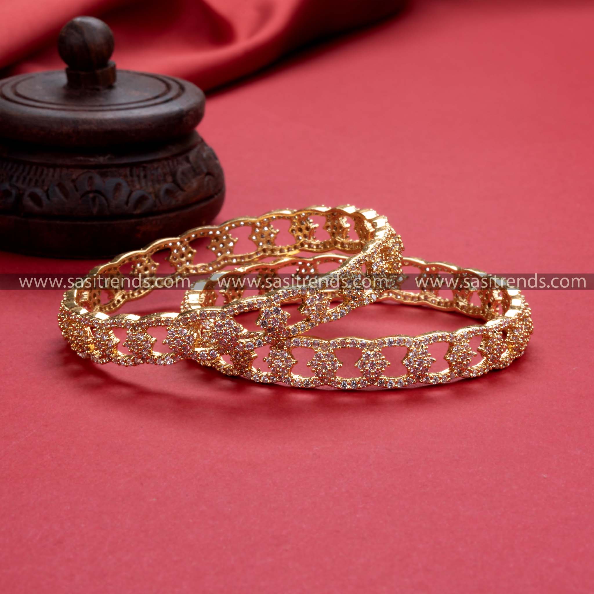 Micro Gold Plated White American Diamond Bangles - Trendy Party Wear Jewelry for Women