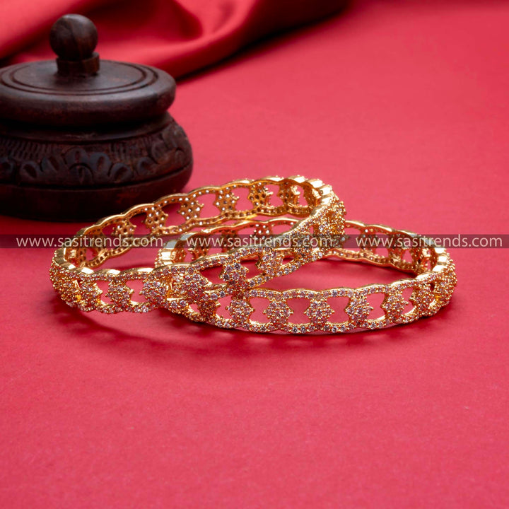 Micro Gold Plated White American Diamond Bangles - Trendy Party Wear Jewelry for Women