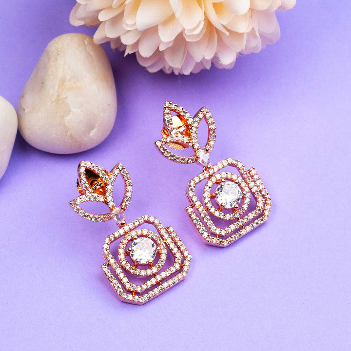 Trendy Royal Rose Gold Plated Earrings with American Diamond Stones | Sasitrends