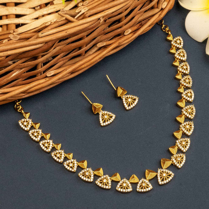 Temple Gold Necklace with American Diamond Stones