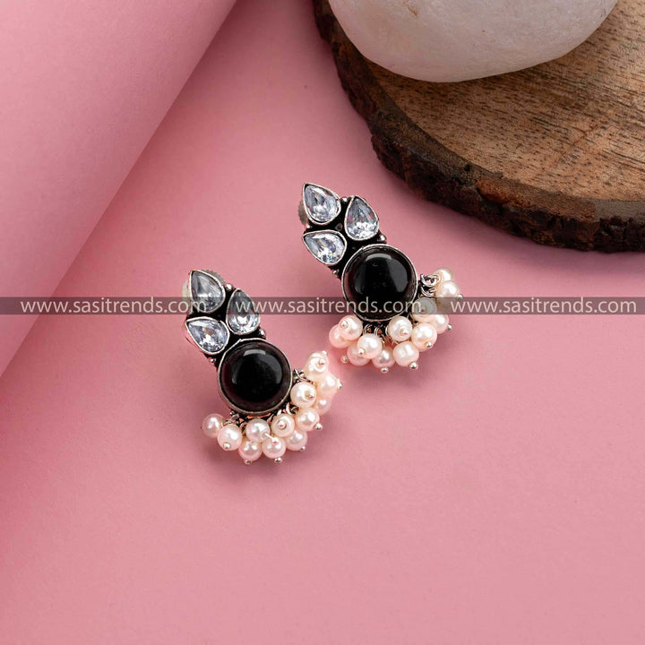 Chic Black Oxidized Earrings - Ideal for Office Wear and Friends' Parties, Monalisa and AD Stones