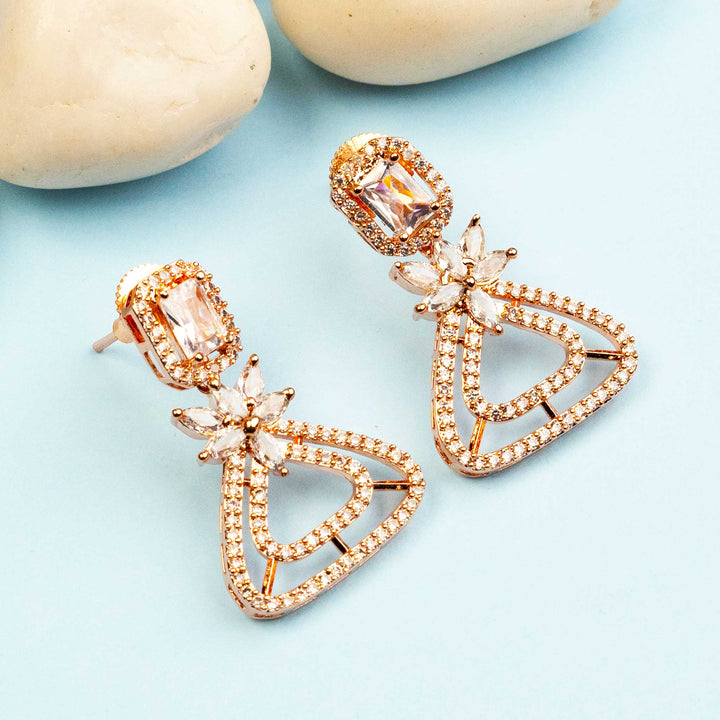 Elegant Rose Gold Earrings with White American Diamonds - Matching Earring