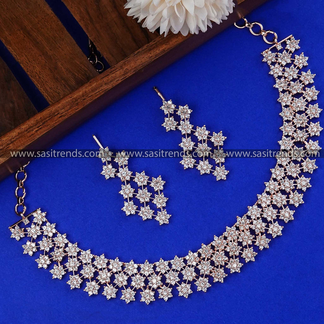 Elegant American Diamond Party Wear Necklace Set with Matching Earrings