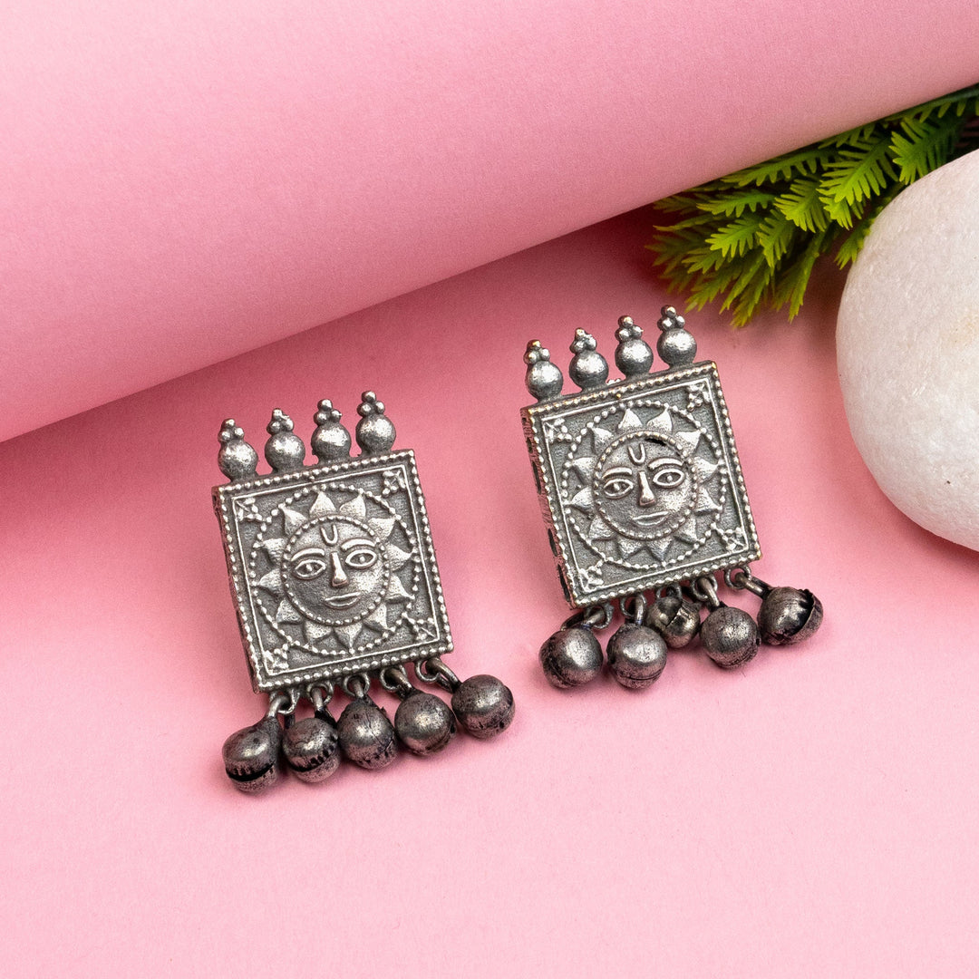 Latest Oxidised Silver Tone Tribal Earrings with Ghungroo