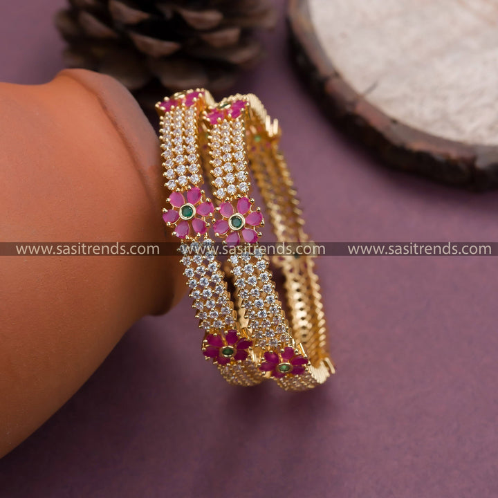 Traditional Wedding Wear: Micro Gold Plated White AD Bangles - Diwali Collection