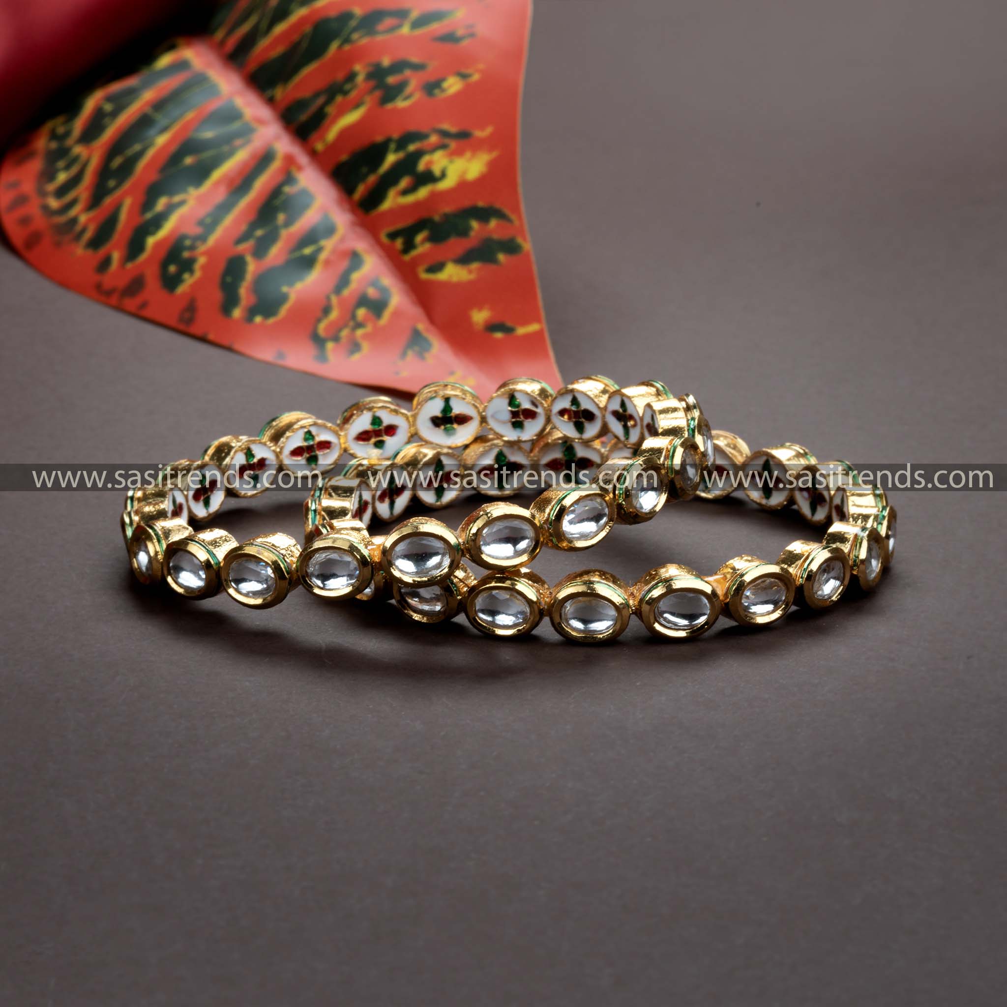 High Gold Plated Kundan Stone Bangles - Traditional Jewelry for Women