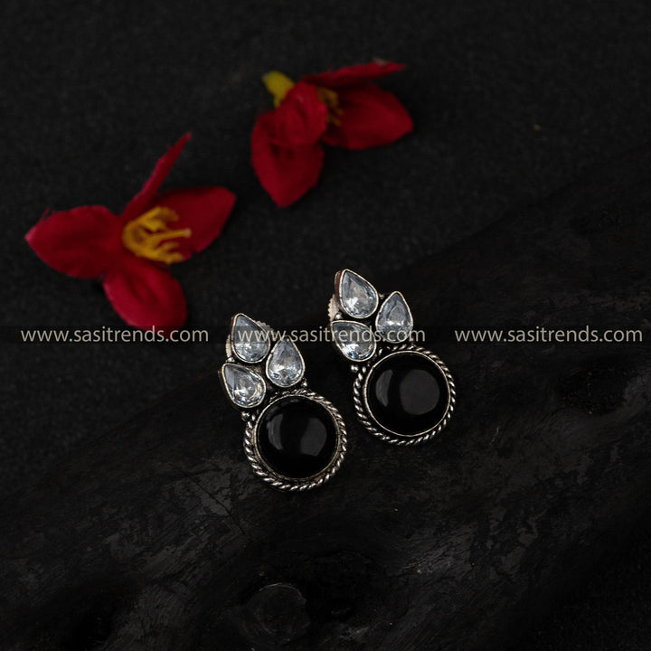 Sasitrends | Elegant Oxidised German Silver Earrings with AD and Monalisa Stones