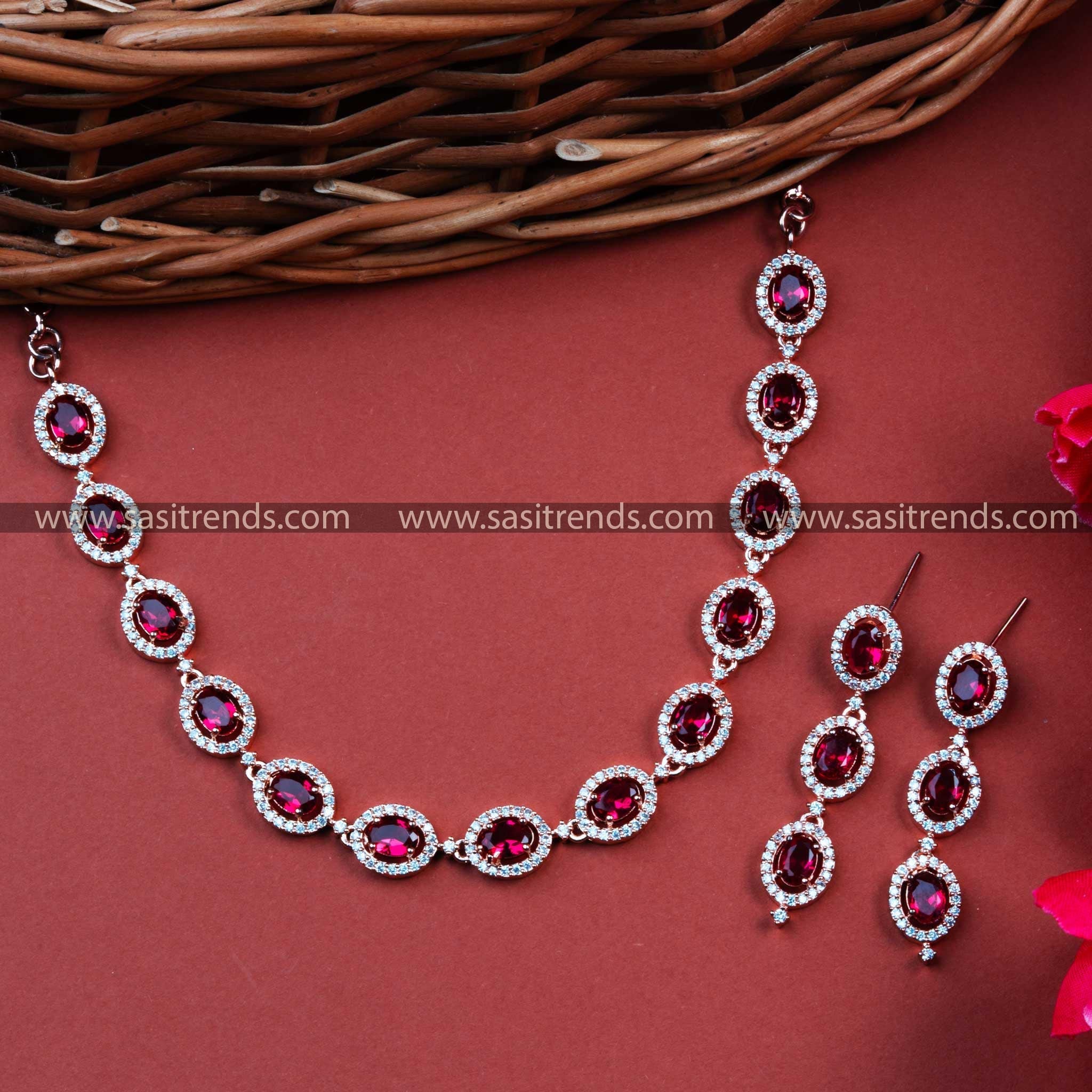 Radiate Beauty with a Rose Gold Plated Necklace Featuring Lovely Pink AD Stones - Ideal for Parties