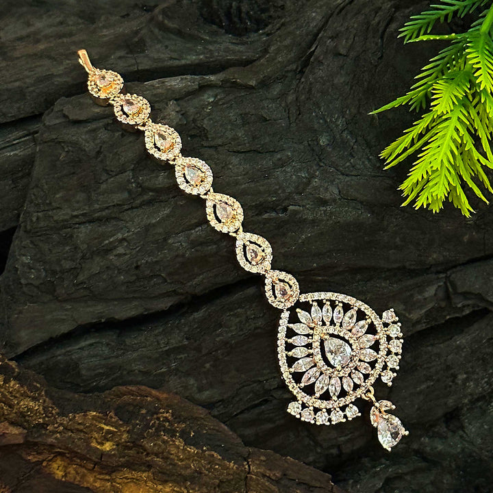 Stunning Rose Gold American Diamond Maang Tikka Set for Women | Sasitrends