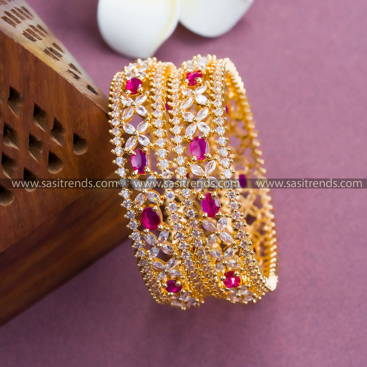 Traditional Micro Gold Plated AD Bangles with American Diamond Stones