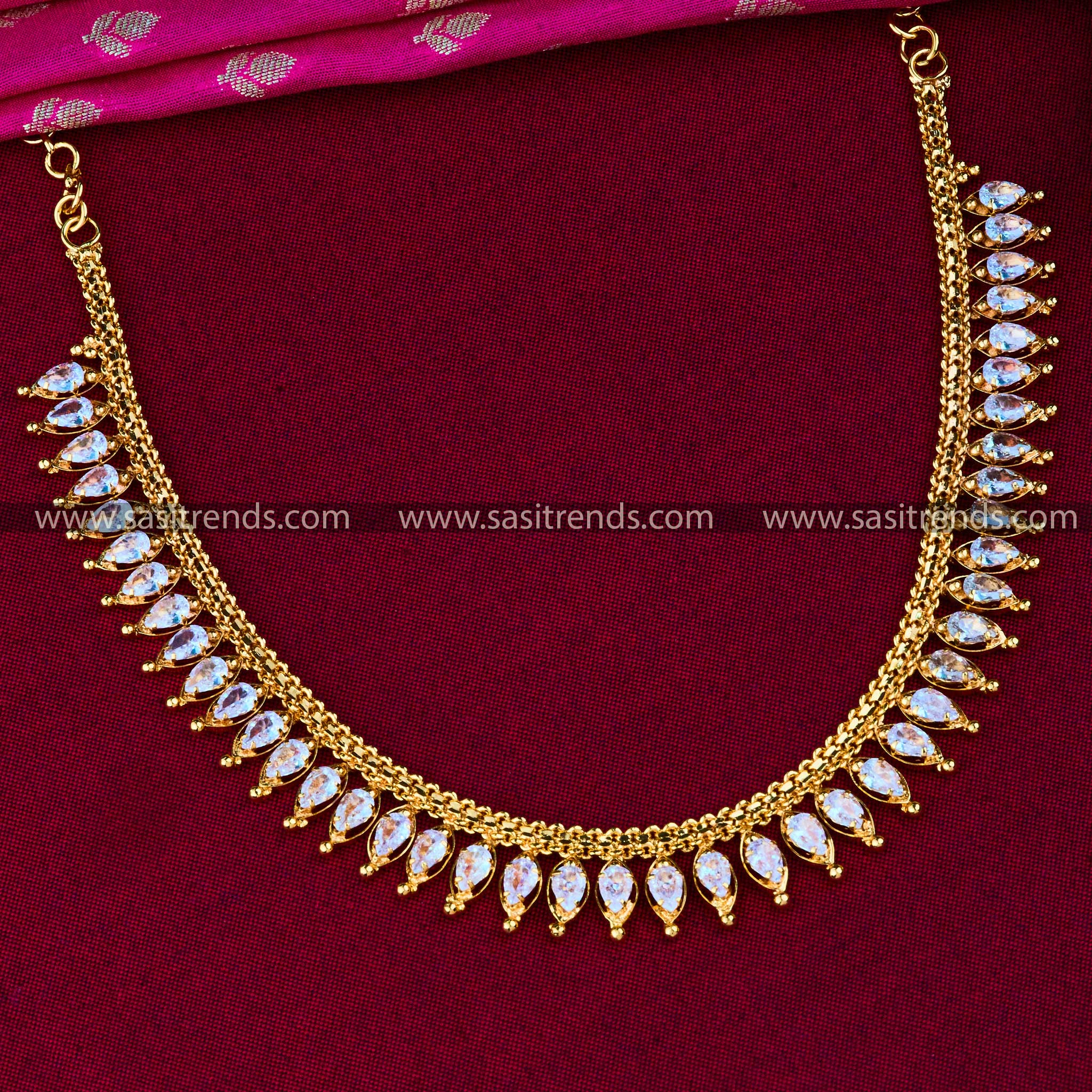 Traditional Necklace with Gold Plating & AD Thilak Stones