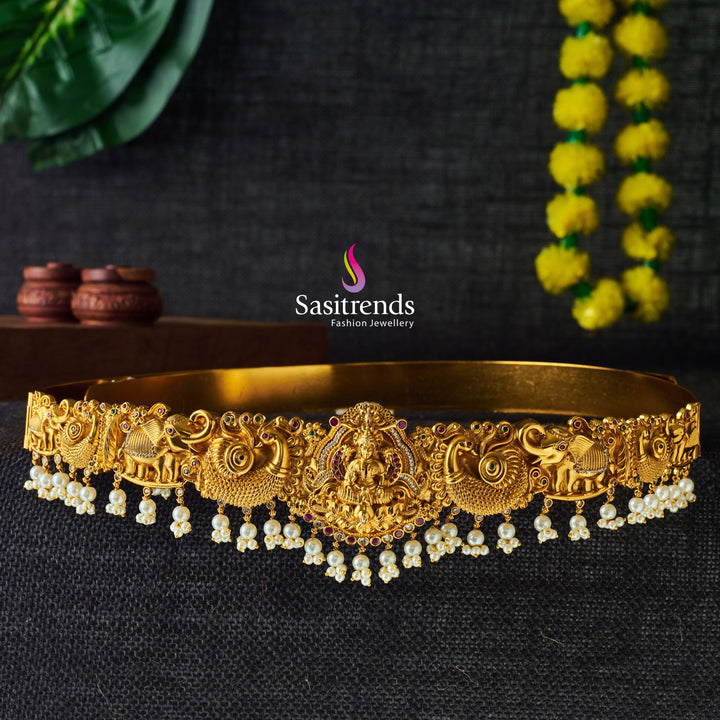 Temple Wear Matte Gold Plated Bridal Lakshmi Hip Belt - Sasitrends